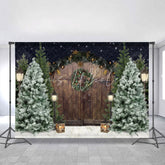 Lofaris Brown Wooden Door And Tree Christmas Backdrop For Party