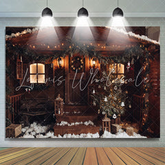 Lofaris Brown Wooden House Outdoor Photo Christmas Backdrop