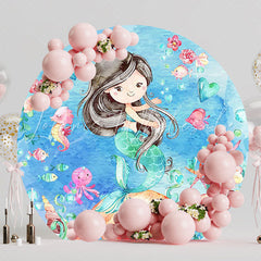 Brunette Mermaid Fantasy Round Backdrop for Party
