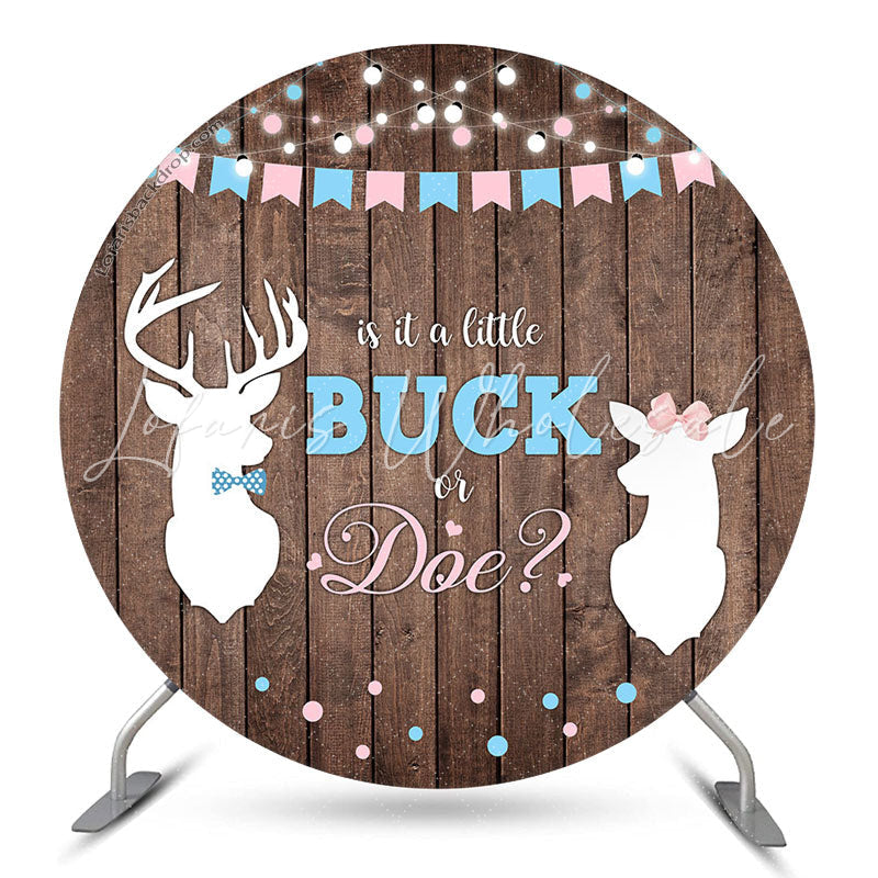 Lofaris Buck Or Doe Wooden Round Gender Reveal Backdrop