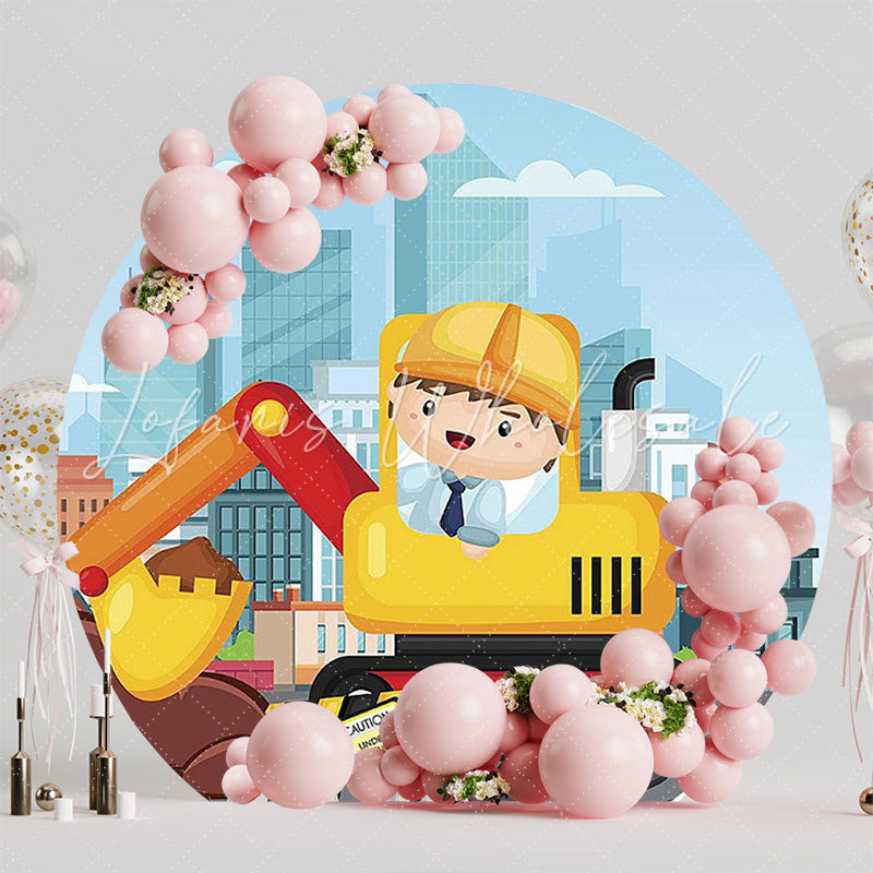 Builder Round Backdrop for Construction Theme Event