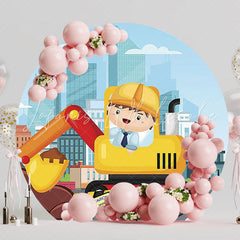 Builder Round Backdrop for Construction Theme Event