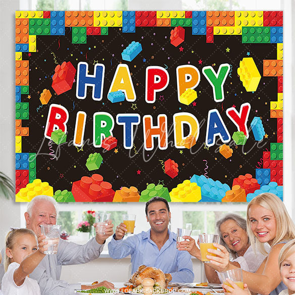 Lofaris Building Blocks Colorful Birthday Backdrop for Kids