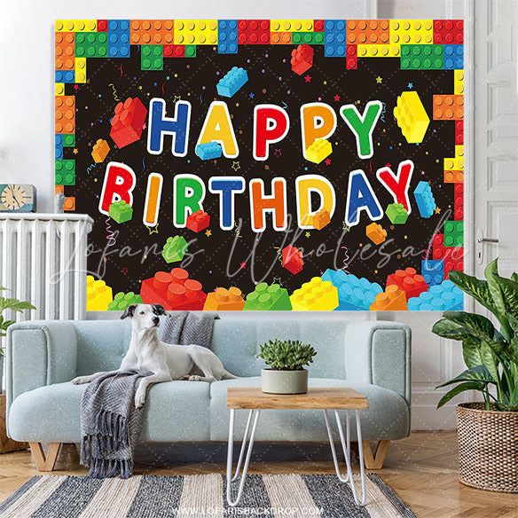 Lofaris Building Blocks Colorful Birthday Backdrop for Kids