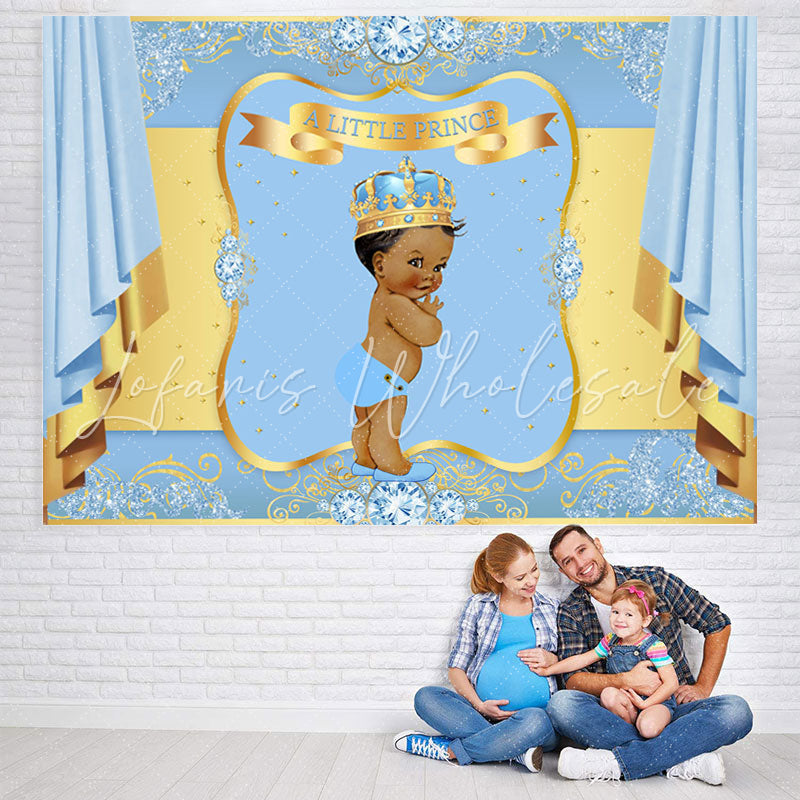 Lofaris Bule And Golden Crown Baby Shower Backdrop For Prince