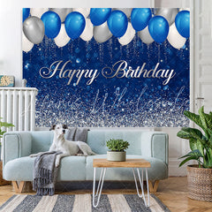 Lofaris Bule and Silver Balloon Bokeh Happy Birthday Backdrop