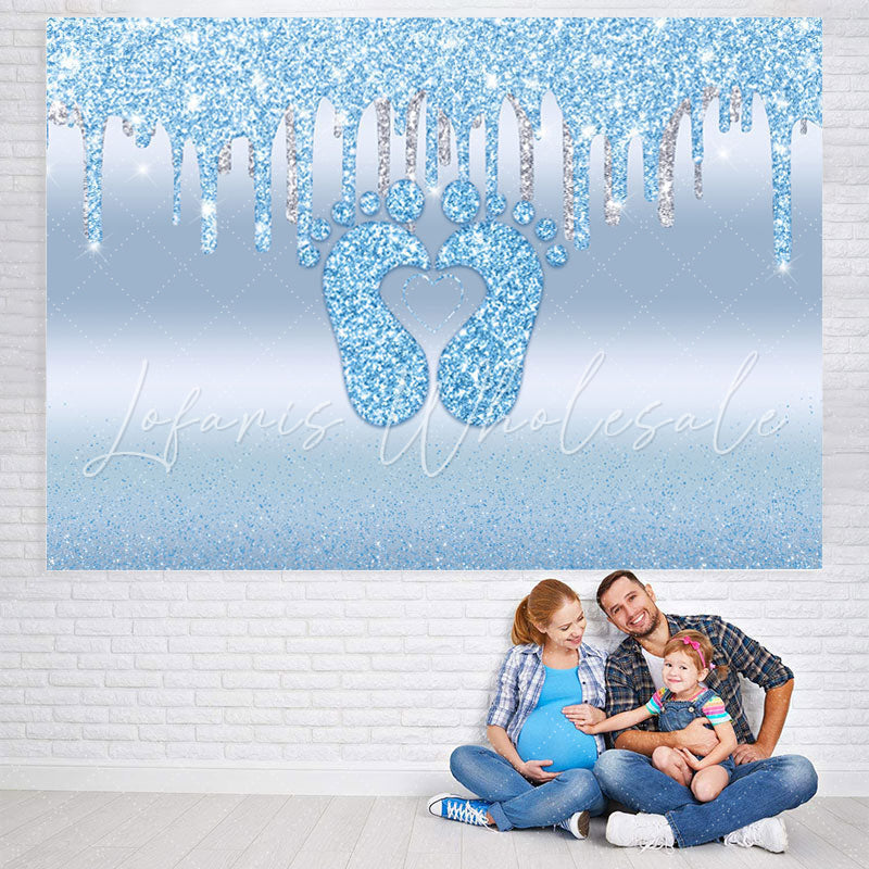Lofaris Bule Bokeh Little Feet Glitter Backdrop for Baby Shower