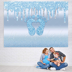Lofaris Bule Bokeh Little Feet Glitter Backdrop for Baby Shower