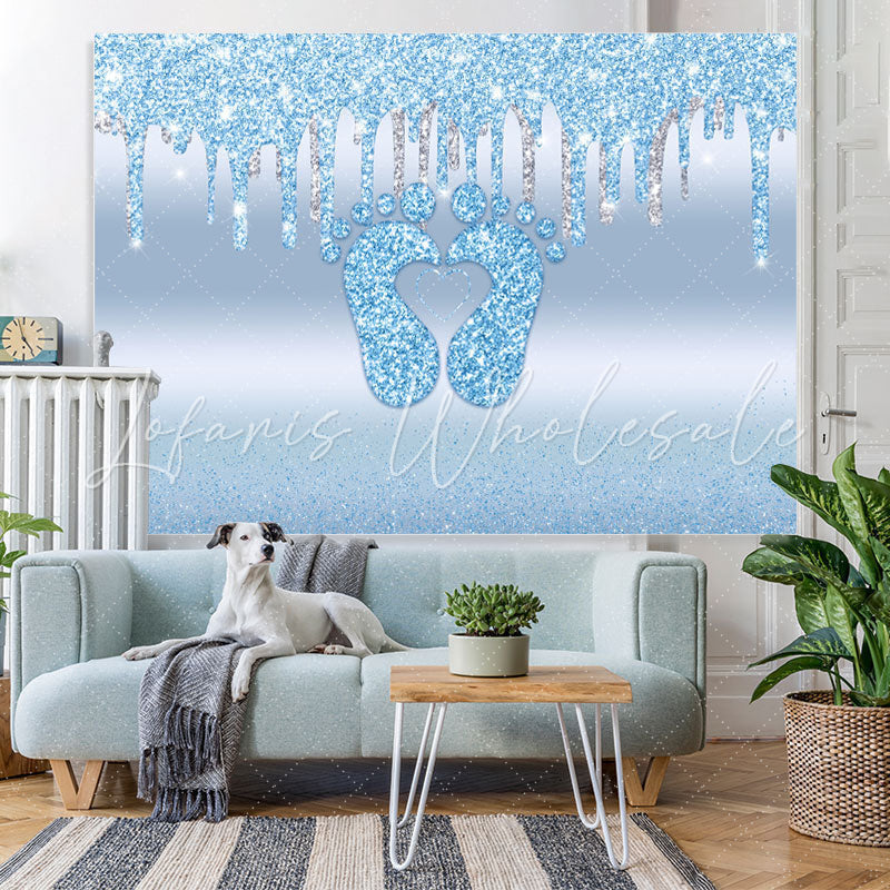 Lofaris Bule Bokeh Little Feet Glitter Backdrop for Baby Shower
