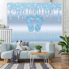 Lofaris Bule Bokeh Little Feet Glitter Backdrop for Baby Shower