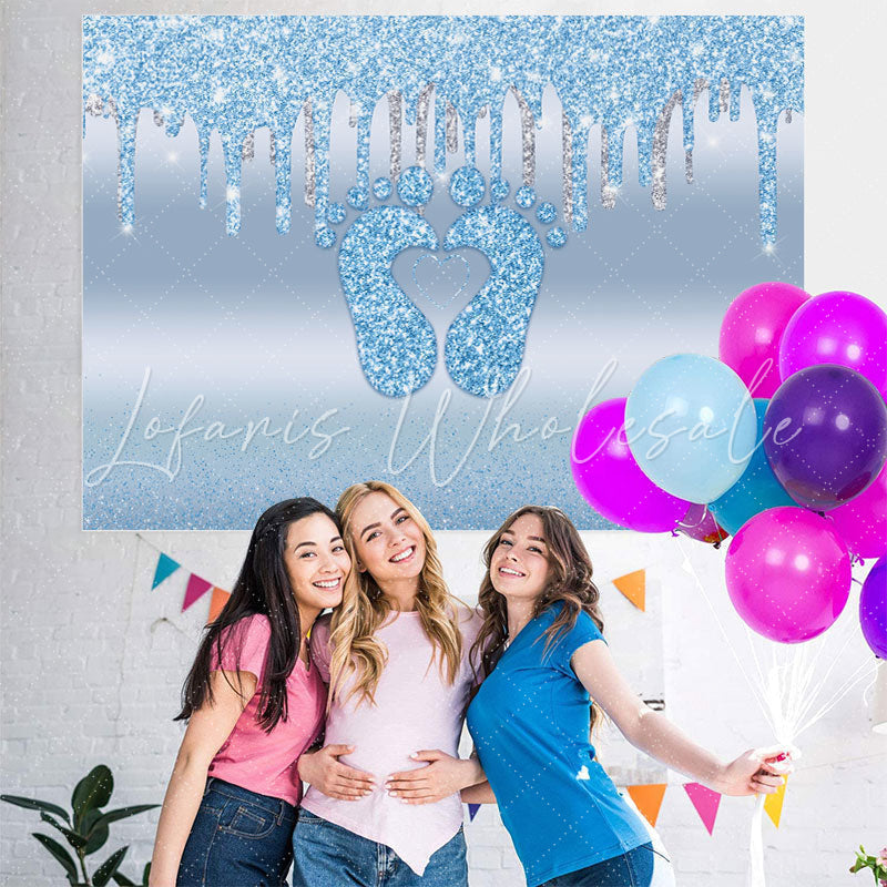 Lofaris Bule Bokeh Little Feet Glitter Backdrop for Baby Shower