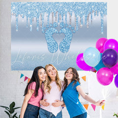Lofaris Bule Bokeh Little Feet Glitter Backdrop for Baby Shower