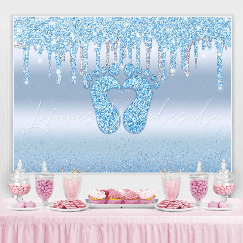 Lofaris Bule Bokeh Little Feet Glitter Backdrop for Baby Shower