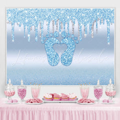 Lofaris Bule Bokeh Little Feet Glitter Backdrop for Baby Shower