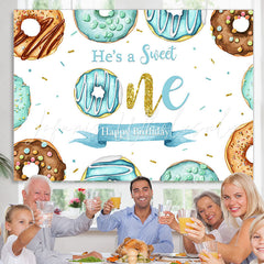 Lofaris Bule Donuts Sweet 1St Happy Birthday Backdrop For Boy