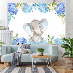 Lofaris Bule Purple Little Floral Elephent Baby Shower Backdrop