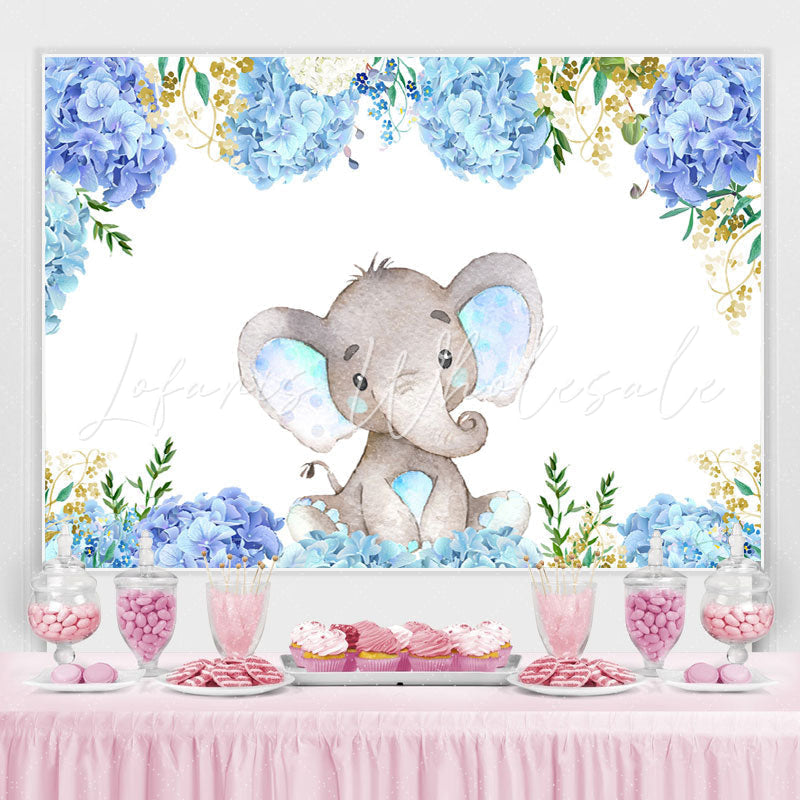 Lofaris Bule Purple Little Floral Elephent Baby Shower Backdrop