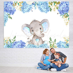 Lofaris Bule Purple Little Floral Elephent Baby Shower Backdrop