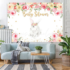 Lofaris Bunny And Pink With White Floral Baby Shower Backdrop