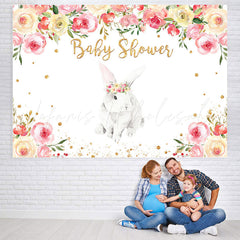 Lofaris Bunny And Pink With White Floral Baby Shower Backdrop