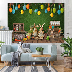 Lofaris Bunny Crossing And Wood Box Green Baby Shower Backdrop