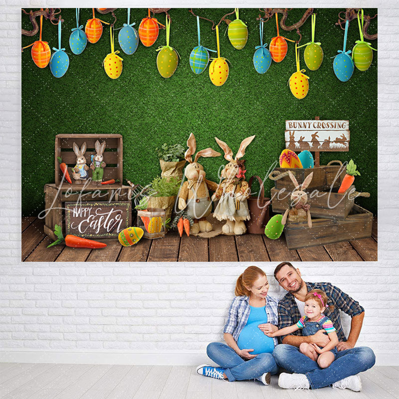 Lofaris Bunny Crossing And Wood Box Green Baby Shower Backdrop