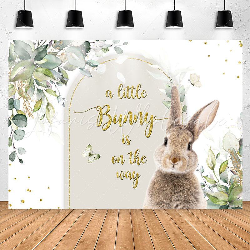 Lofaris Bunny Is On The Way Rabbit Leaf Baby Shower Backdrop