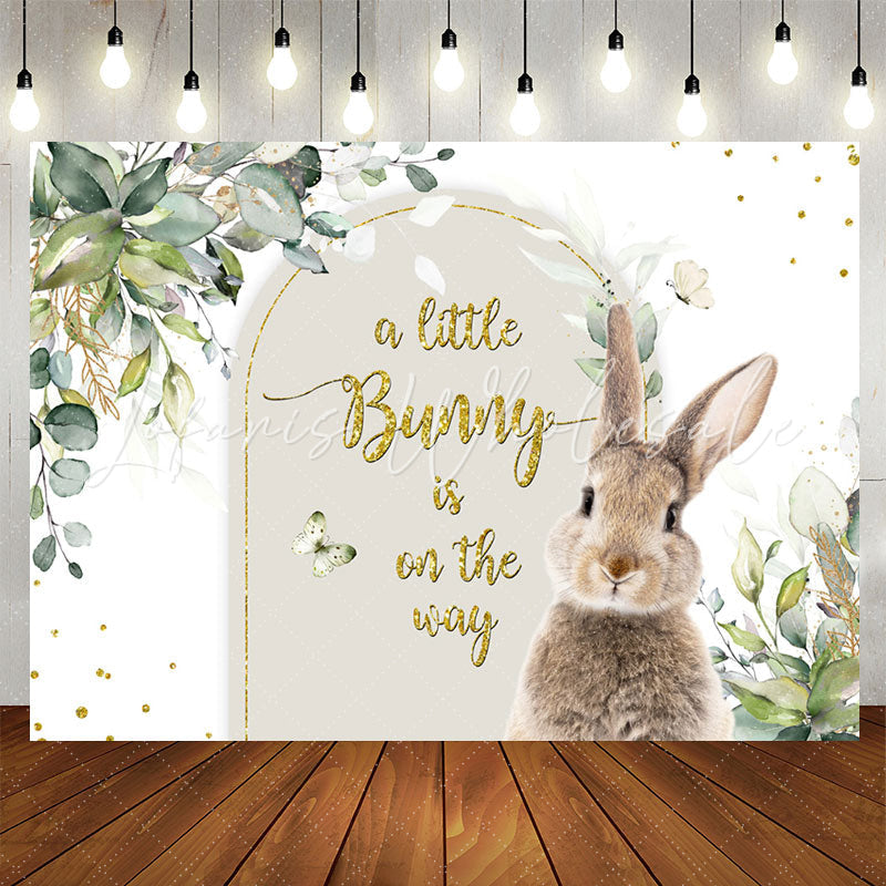 Lofaris Bunny Is On The Way Rabbit Leaf Baby Shower Backdrop