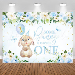 Lofaris Bunny Turning One Blue Floral 1st Birthday Backdrop