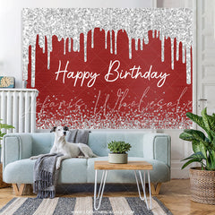 Lofaris Burgundy And Glitter Silver Happy Birthday Backdrop