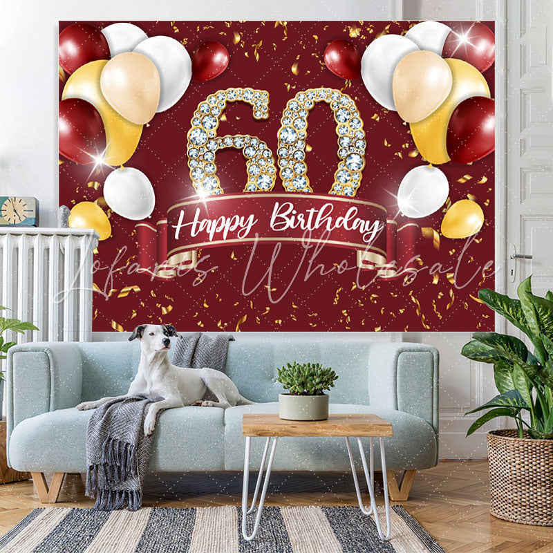 Lofaris Burgundy And Gold Balloon Happy 60Th Birthday Backdrop