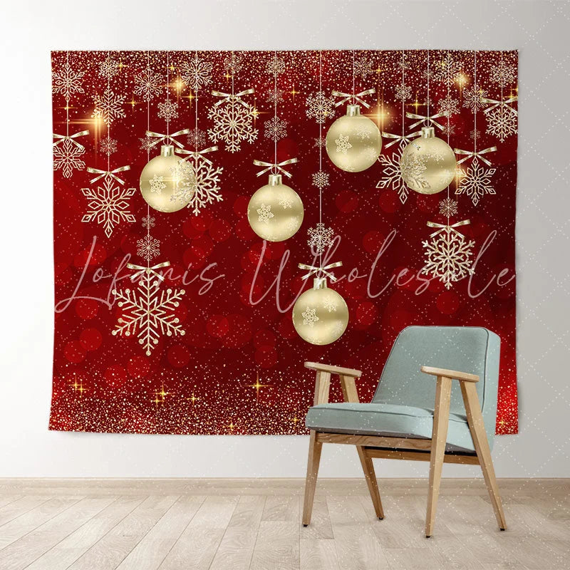 Lofaris Burgundy With Shiny Snowflake Christmas Ball Backdrop