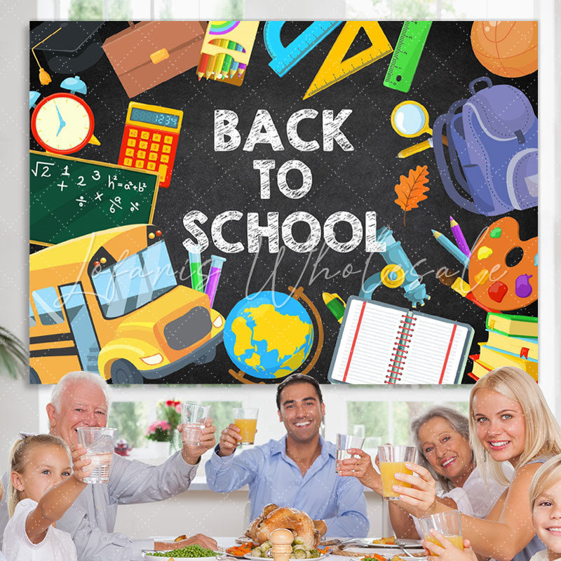 Lofaris Bus and student stationery Back to School Backdrop