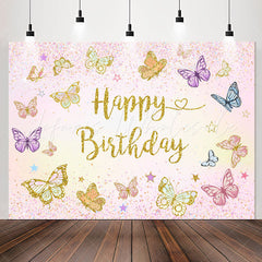 Lofaris Butterflies Glitter Pink Happy Birthday Backdrop