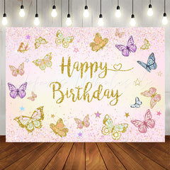 Lofaris Butterflies Glitter Pink Happy Birthday Backdrop