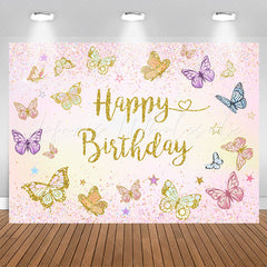 Lofaris Butterflies Glitter Pink Happy Birthday Backdrop