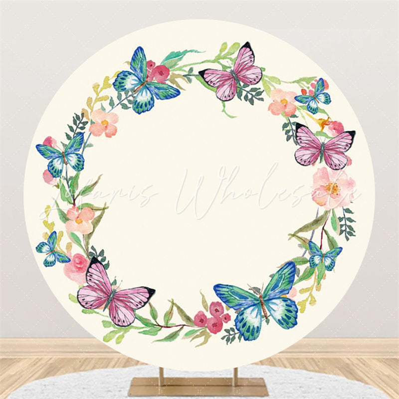 Lofaris Butterfly And Wreath Happy Birthday Circle Backdrop