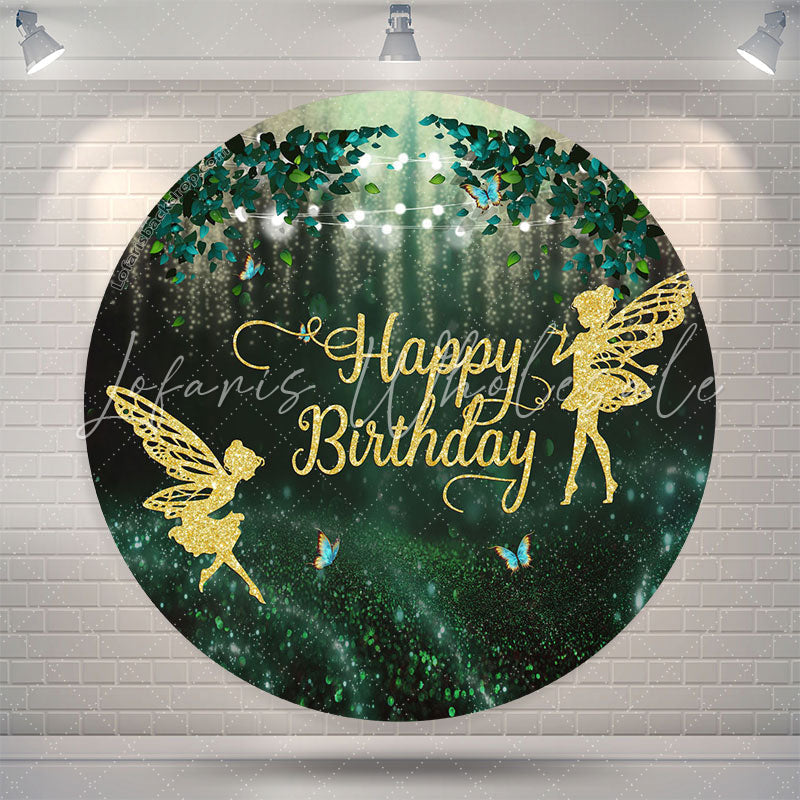 Lofaris Butterfly Fairy Gold Green Birthday Round Backdrop