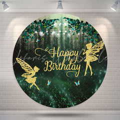 Lofaris Butterfly Fairy Gold Green Birthday Round Backdrop