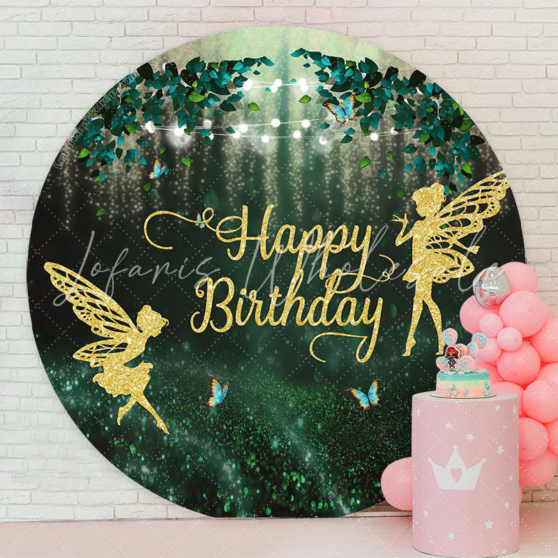 Lofaris Butterfly Fairy Gold Green Birthday Round Backdrop