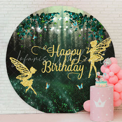 Lofaris Butterfly Fairy Gold Green Birthday Round Backdrop