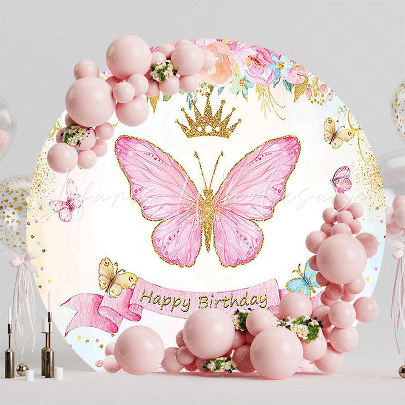 Butterfly Happy Birthday Round Backdrop for Party Fun