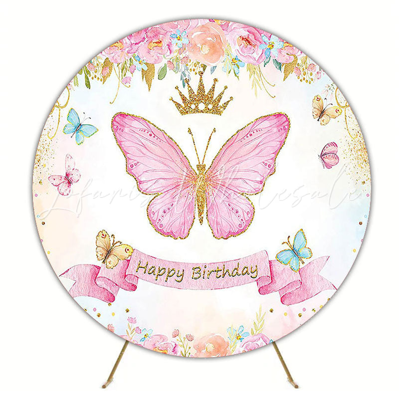 Butterfly Happy Birthday Round Backdrop for Party Fun