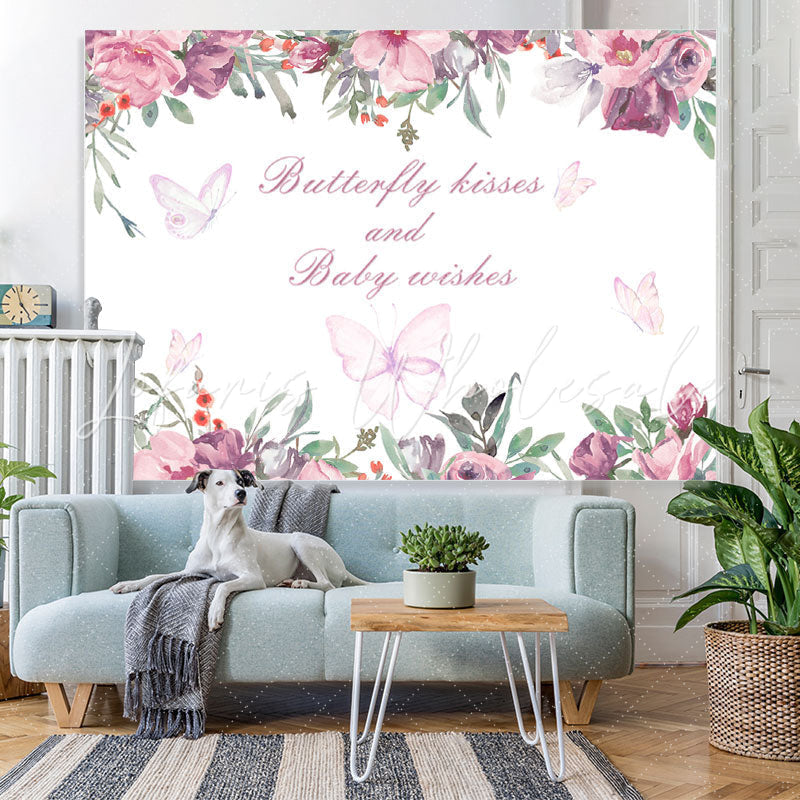 Lofaris Butterfly Kiss Baby Wishes Floral Backdrop for Shower