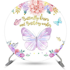 Lofaris Butterfly Kissed And Birthday Wishes Round Backdrop