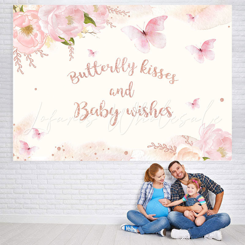 Lofaris Butterfly Kisses And Baby Wished Backdrop for Shower