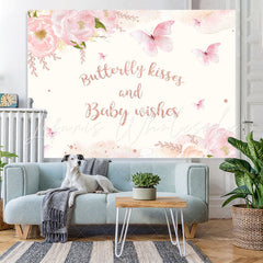 Lofaris Butterfly Kisses And Baby Wished Backdrop for Shower