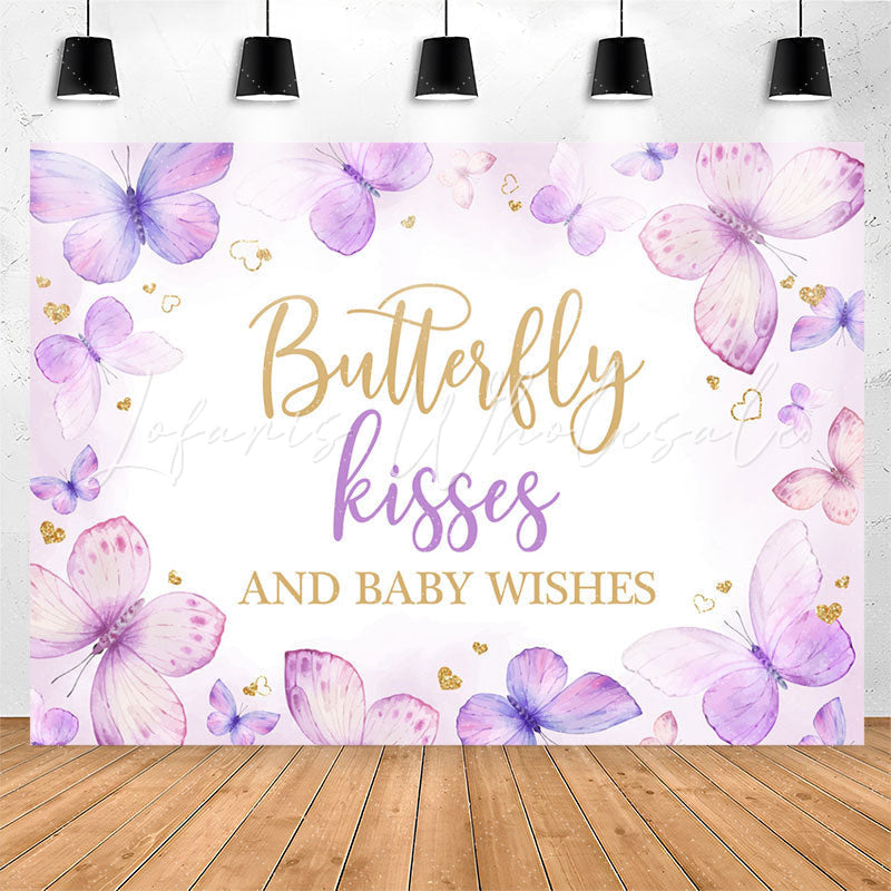 Lofaris Butterfly Kisses Wishes Purple Baby Shower Backdrop