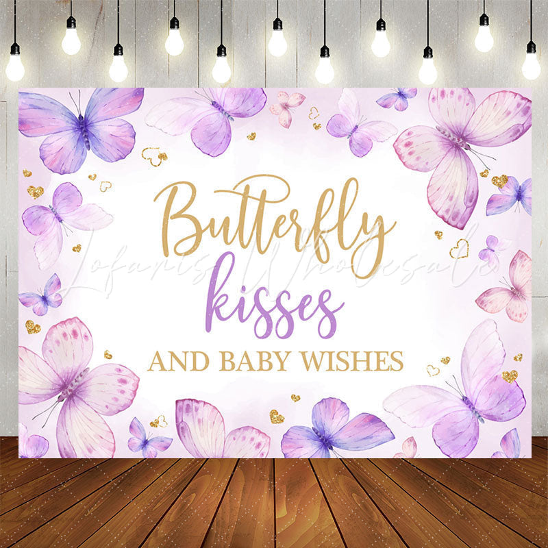 Lofaris Butterfly Kisses Wishes Purple Baby Shower Backdrop
