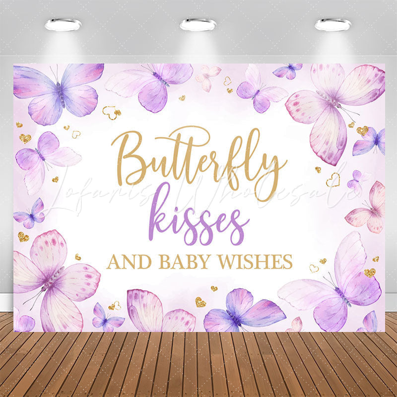 Lofaris Butterfly Kisses Wishes Purple Baby Shower Backdrop